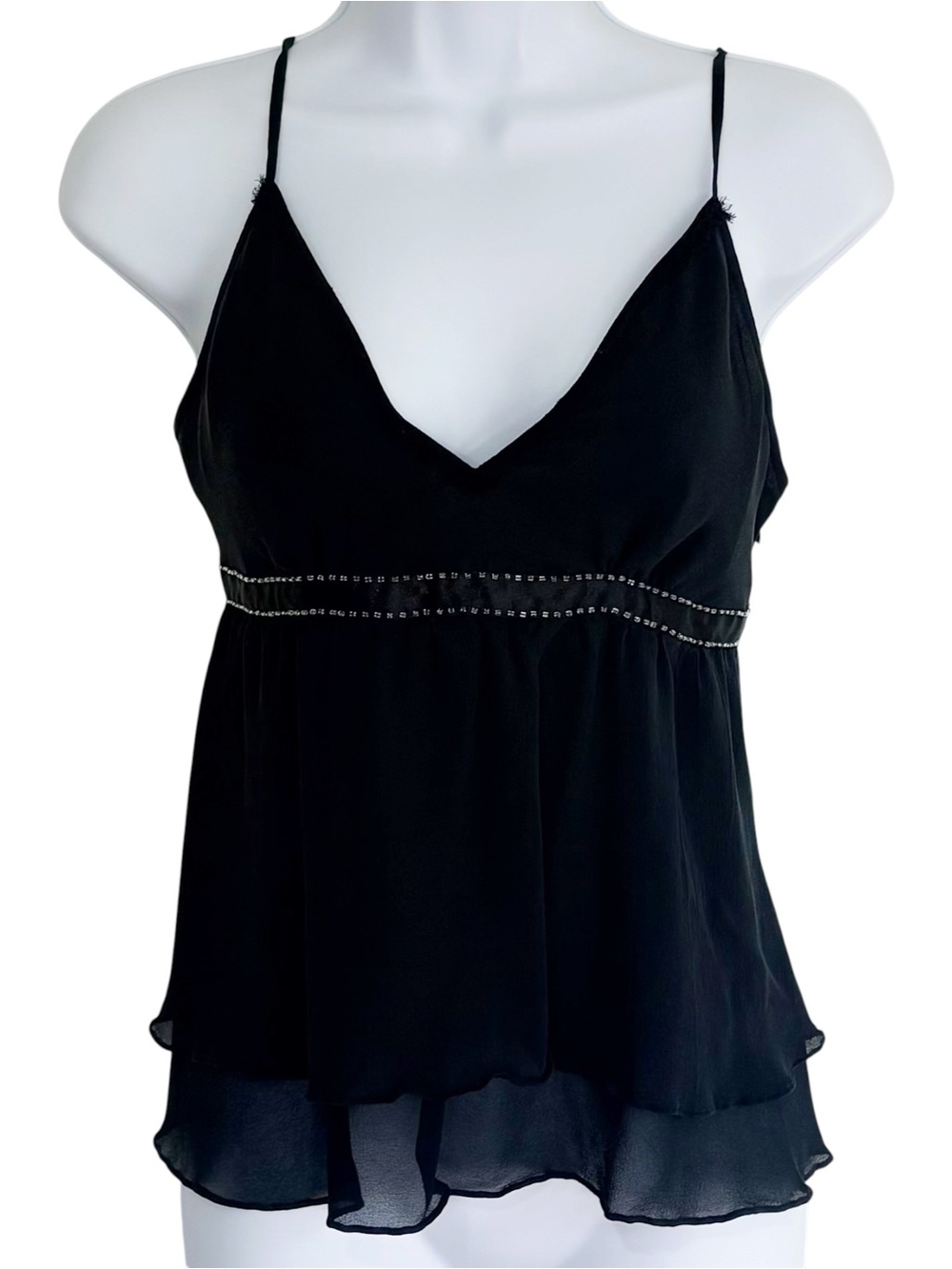 EXPRESS DESIGN STUDIO Y2K Silk Babydoll Cami Rhinestone Black Top M Vintage